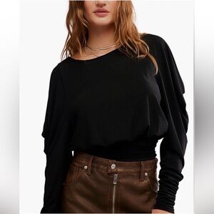 Free People Moxie Draped Long Sleeve Top | Black | Extra Small | NWT